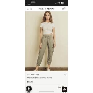 Dress Forum Small Jogger Pants Sage Green Waist Ties Pockets Elastic Waist #2010